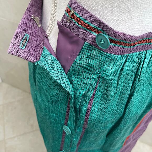 Vintage Colorblock Stripes Linen Skirt by Prophecy - Large - mid to long length - Picture 5 of 16